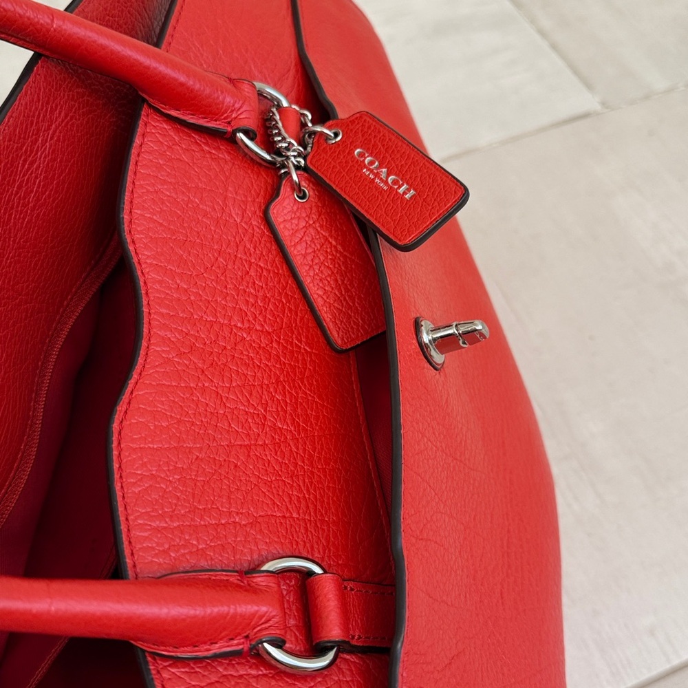 Coach Red Pebbled Leather Satchel with Adjustable Strap - Picture 10 of 16